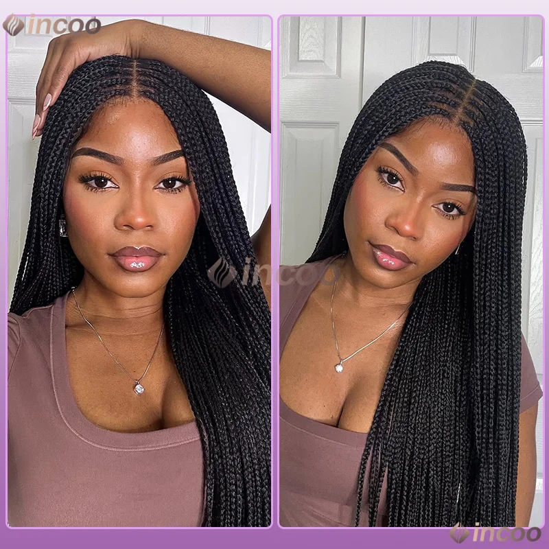 36" Long Straight Synthetic Wigs for Women Cornrow Box Braiding Wigs With Baby Hair Full Lace Front Wigs On Sale