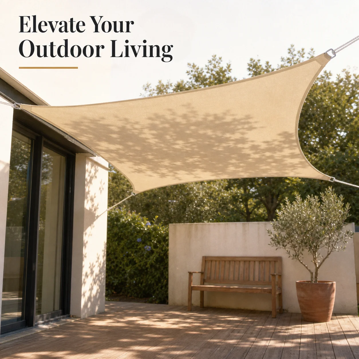 Voile d'ombrage triangulaire en tissu Oxford enduit PU, imperméable et anti-UV, pour patio et jardin