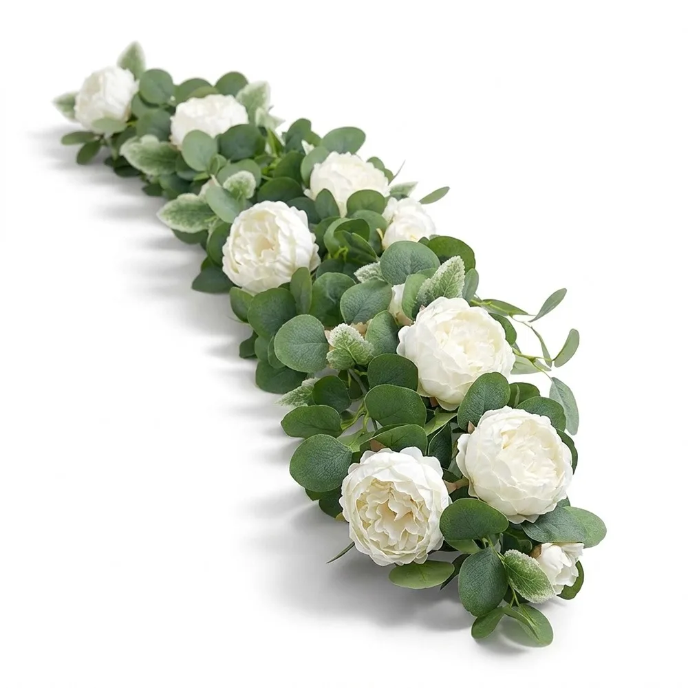 

Multicolor Artificial Poeny Vine Photo Props Wall Ornament Poeny Silulation Flower Green Eucalyptus Leaves Accessories