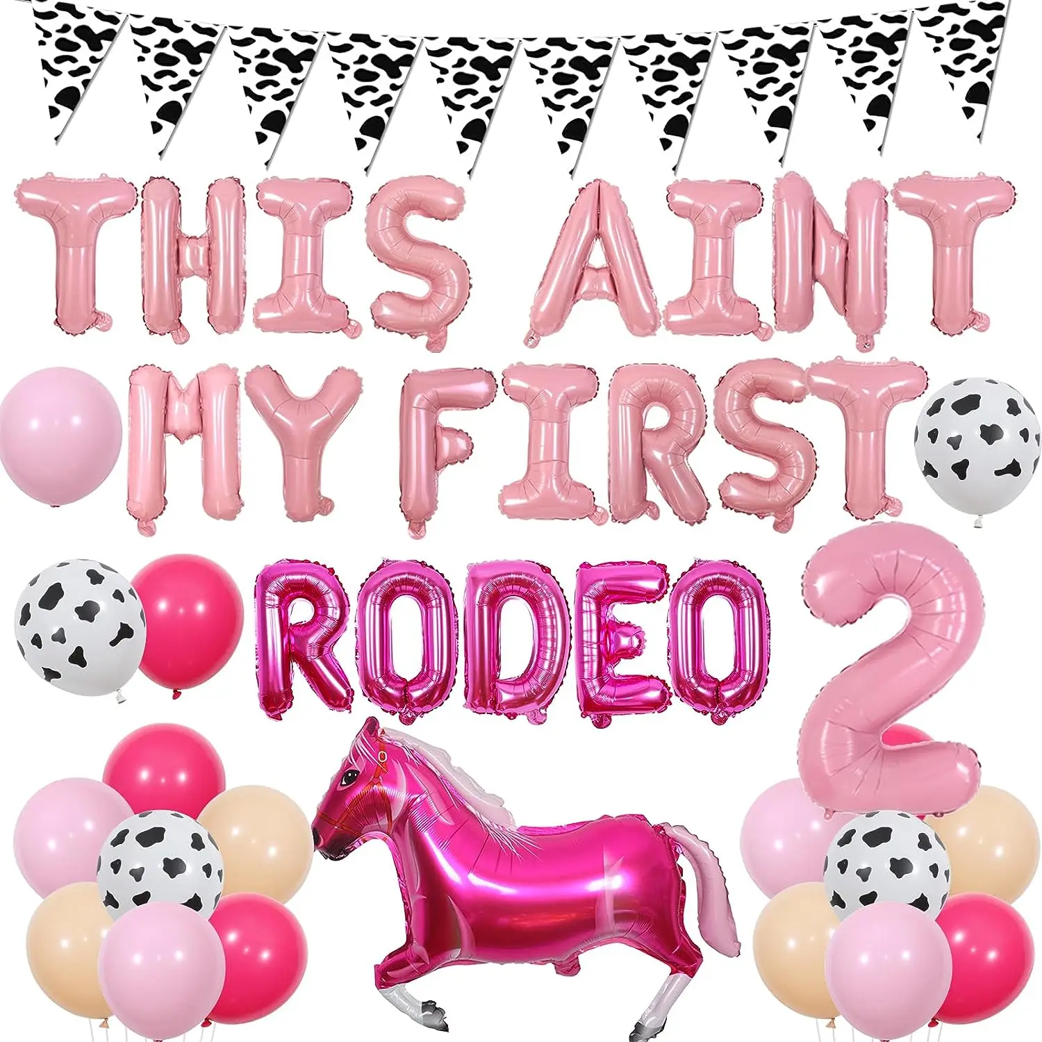 

Cowgirl 2nd Birthday Decorations Girls Pink This Aint My First Rodeo Balloon Horse Balloon Cow Pennant My Rodeo 2nd Birthday