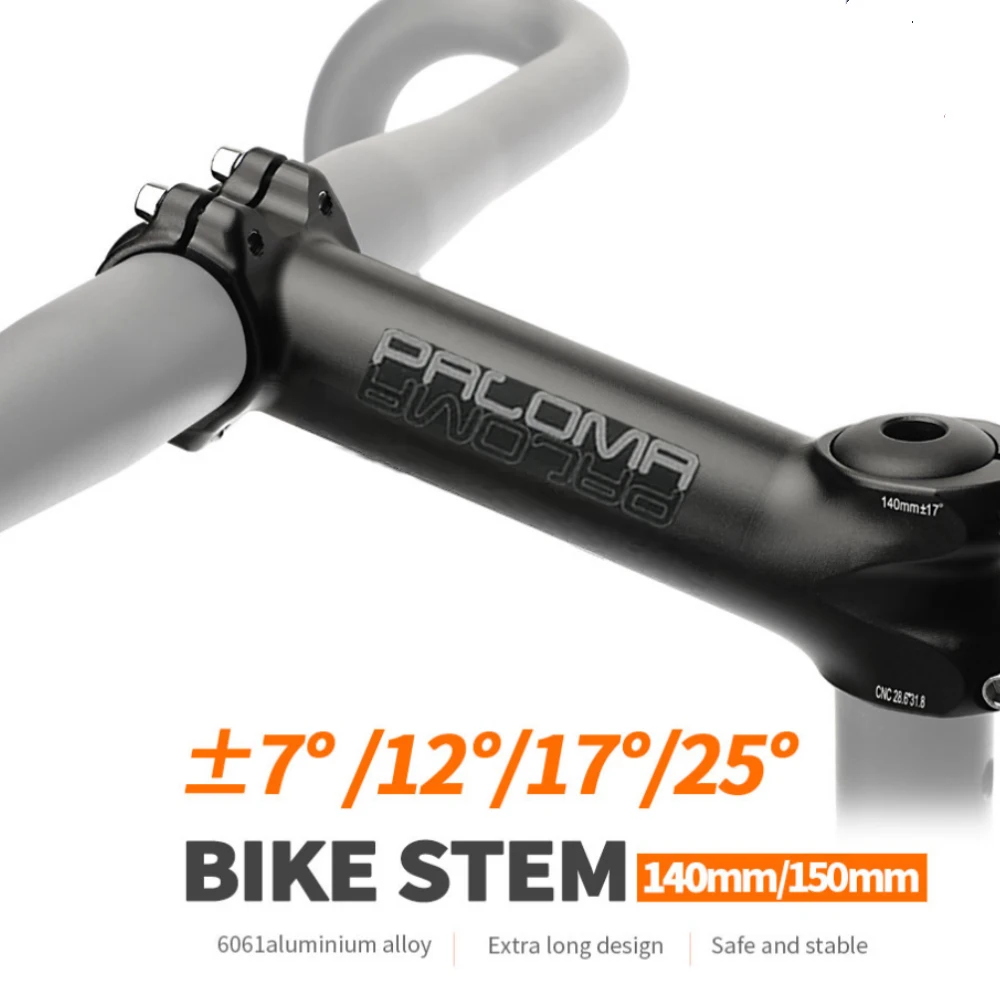 Paloma CNC Bicycle Extended Long Stem 7/12/17/25Degree 140/150MM Mountain Bike Road Bike Handle Stem Riser Accessories