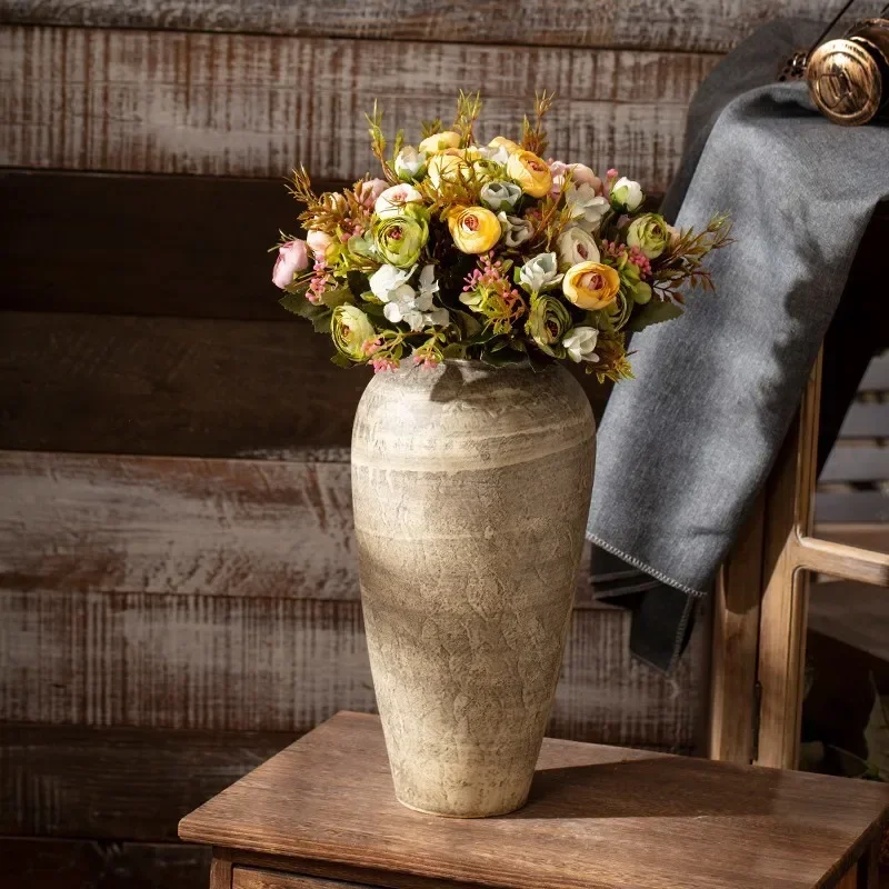 

Retro Ceramic Vase, Dried Flowers Ornament, Soft Living Room Decor, Japanese Style, Elegant Glass Accent