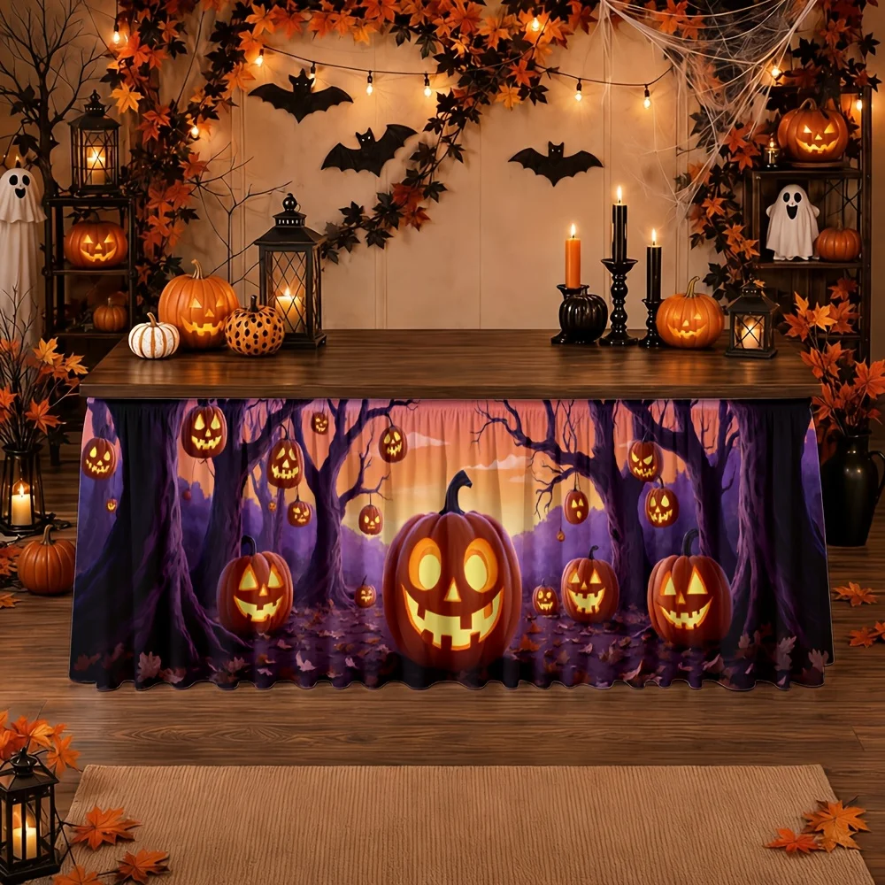 Table skirt / tableskirt  Forest night scene  Halloween  Atmosphere  Autumn  Party tablecloth / tablecover  1 piecezyc