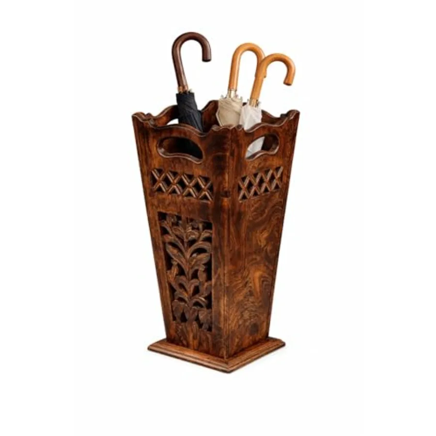 

Antique Wooden Umbrella Stand and Walking Cane Holder for Home, Office and Entryway Hand-Carved Solid Wood Umbrella and Cane St