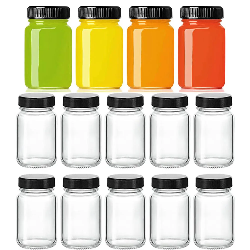 2oz Glass Shot Bottles with Lids - Small Clear Jars for Ginger, Wellness Shots, Juice, Travel Mini Reusable Wide Mouth Bottles