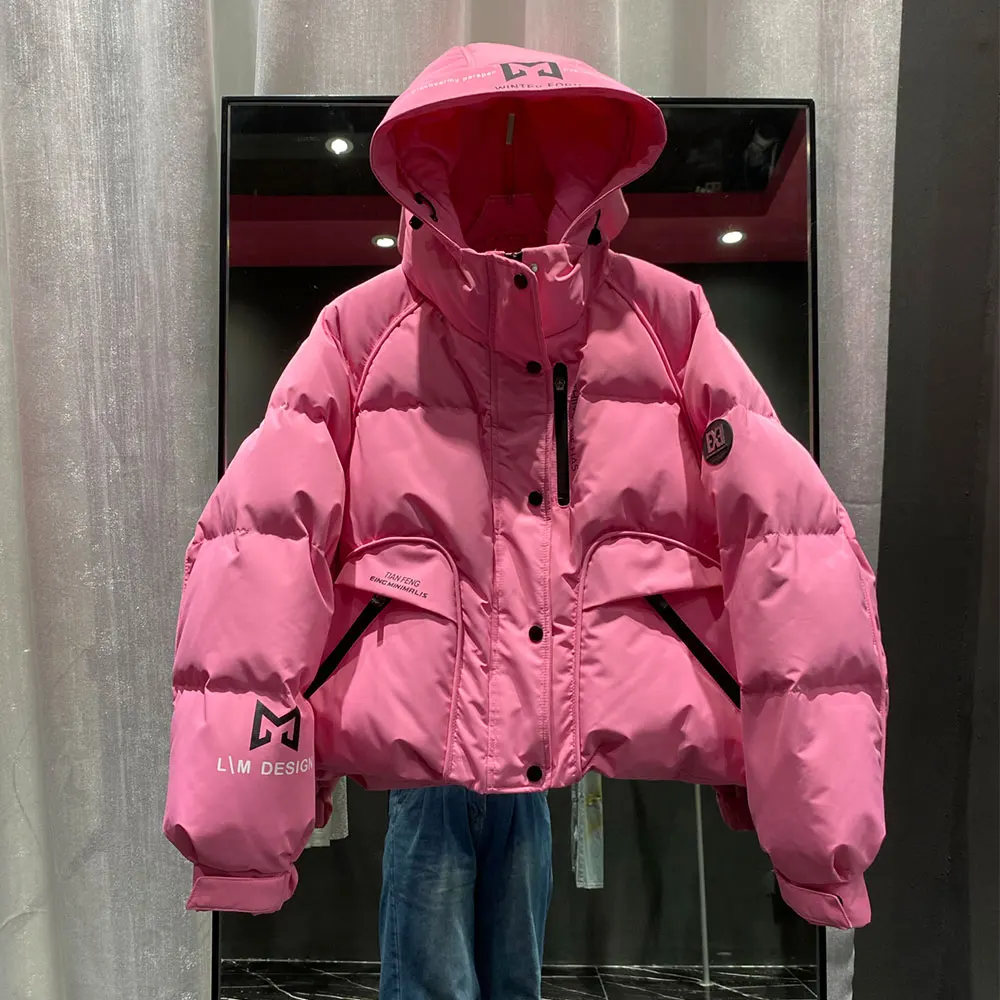 Abrigo de plumón de pato blanco para mujer, abrigo hinchado Vintage, Parkas cortas con capucha, chaquetas cálidas gruesas informales para mujer