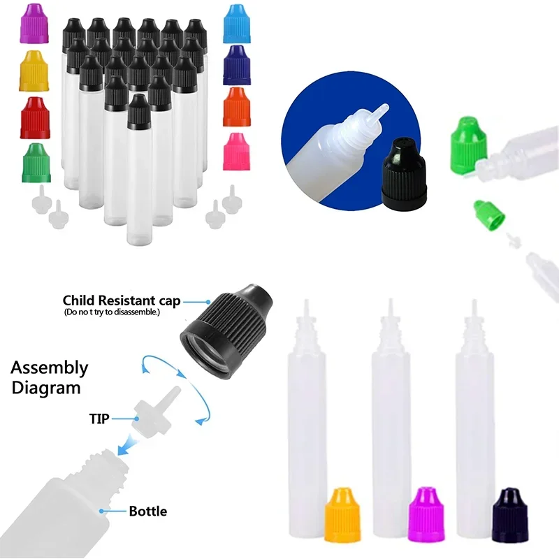 5 stks 30 ml 60 ml Plastic Druppelflesjes met Kindveilige Dop en Dunne Tips Inkt Vloeibare Applicator LDPE Pen Vormige Knijpbare Fles