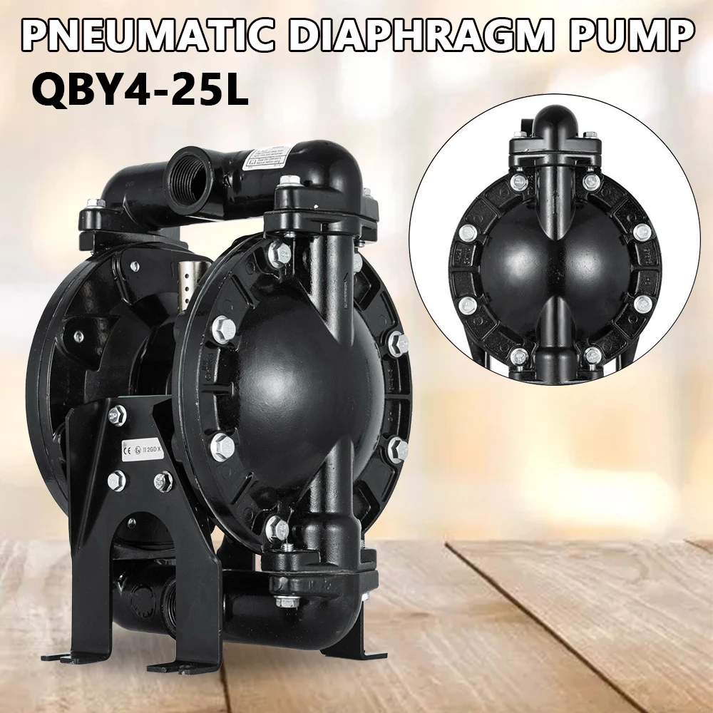 QBY4-25L Air-Operated Double Diaphragm Pump, 1-Inch Inlet/Outlet, 35 GPM Max Flow, Aluminum Body, 150°F Max Temp, High
