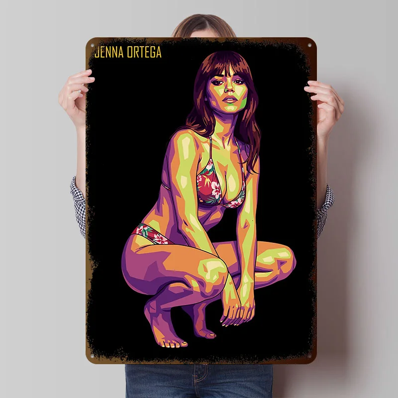 Jenna Ortega in Bikini Pop Art Tin Poster Customized Wall Art Retro Vintage Metal Signs for Fans Room Interior Office Decoration
