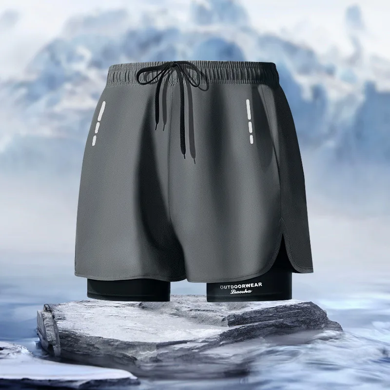 Men's Aloe Pants Athletic Shorts Two-Layer Swim Trunks: Stylish, Quick-Drying & Comfortably Fit for Beach, Pool & Hot Spring!