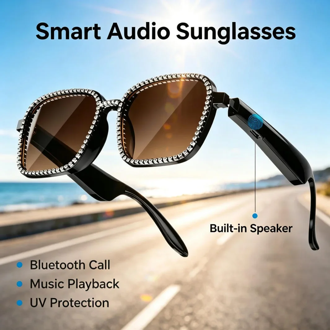 New SmartGlasses Wireless Bluetooth Music Play Hands‑Free Call Blue Light Blocking Multi‑Functional Head‑Mounted Glasses
