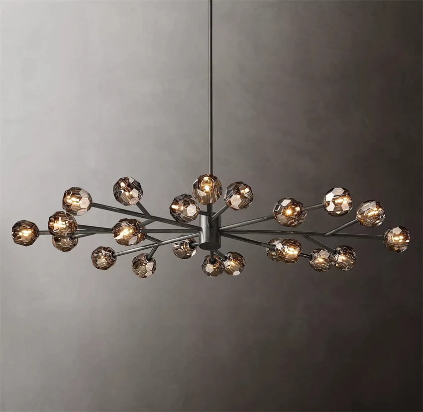 Boule de Cristal Smoke Chandelier Black Vintage Lustre Molecular Cut Crystal Sputnik Chandelier Lighting for Living Room Bedroom