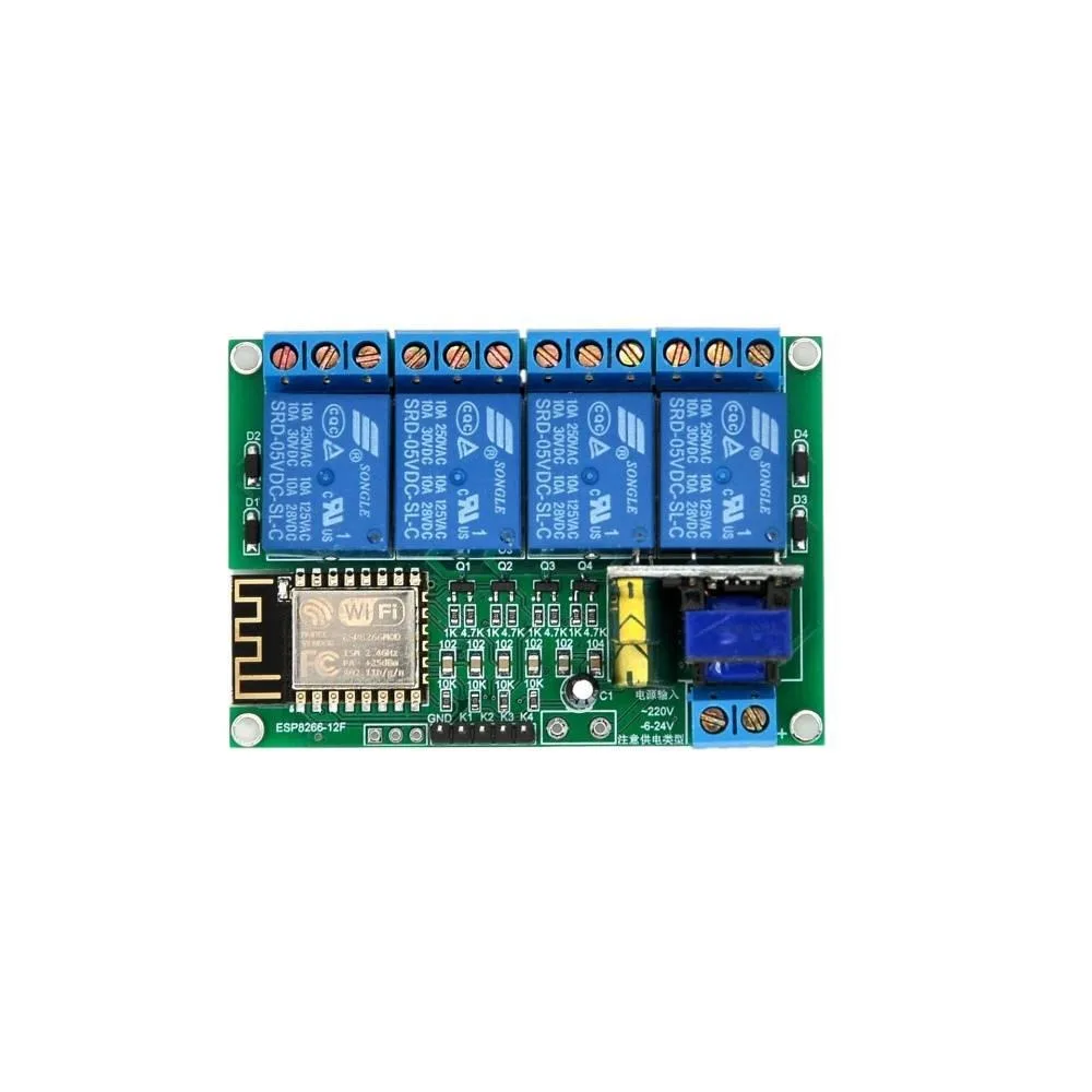 

4 Way ESP8266-12F Secondary Development Relay Module WiFi 220V/12V Powered Remote Control Relay Support TCPServer/TCPClient Mode