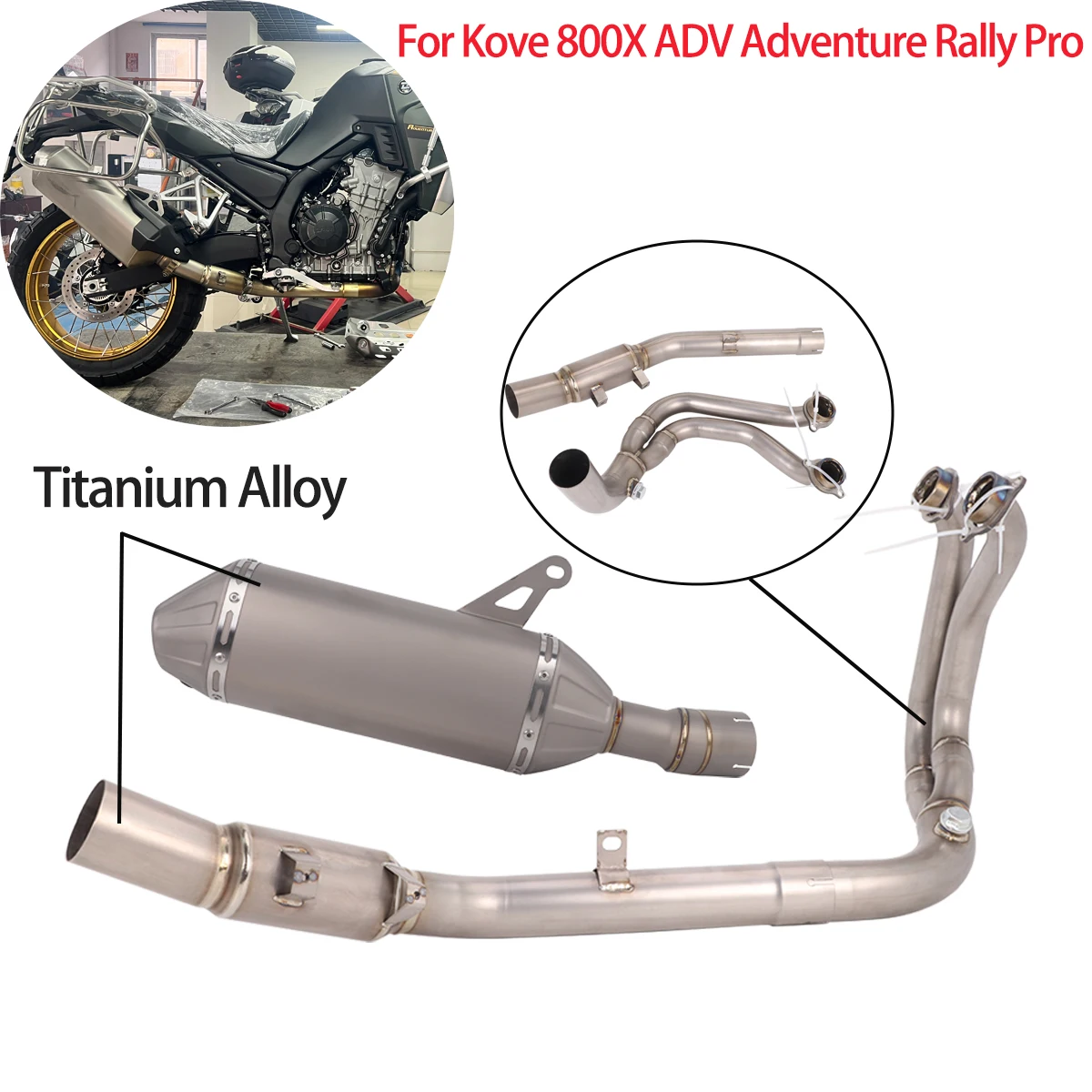 

Titanium Alloy Full Exhaust System Muffler Link Pipe Escape For Kove 800X ADV Adventure Rally Pro Muffler with DB Killer