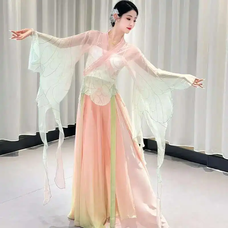 

Classical Dance Performance Costume,Butterfly Dance Costume, Elegant Gradient Gauze Costume, Chinese Dance