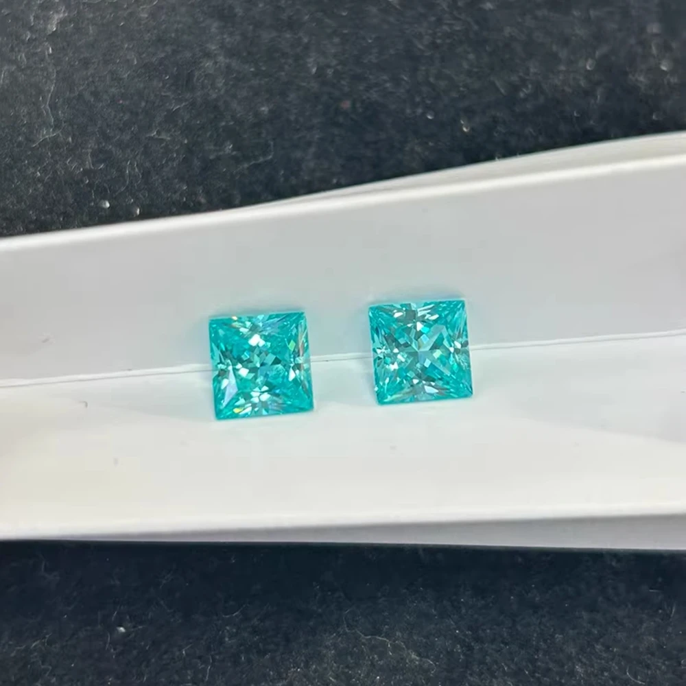 

1PC/Lot Lab Grown Princess Cut Lab Paraiba 8x8MM Blue Loose Stone