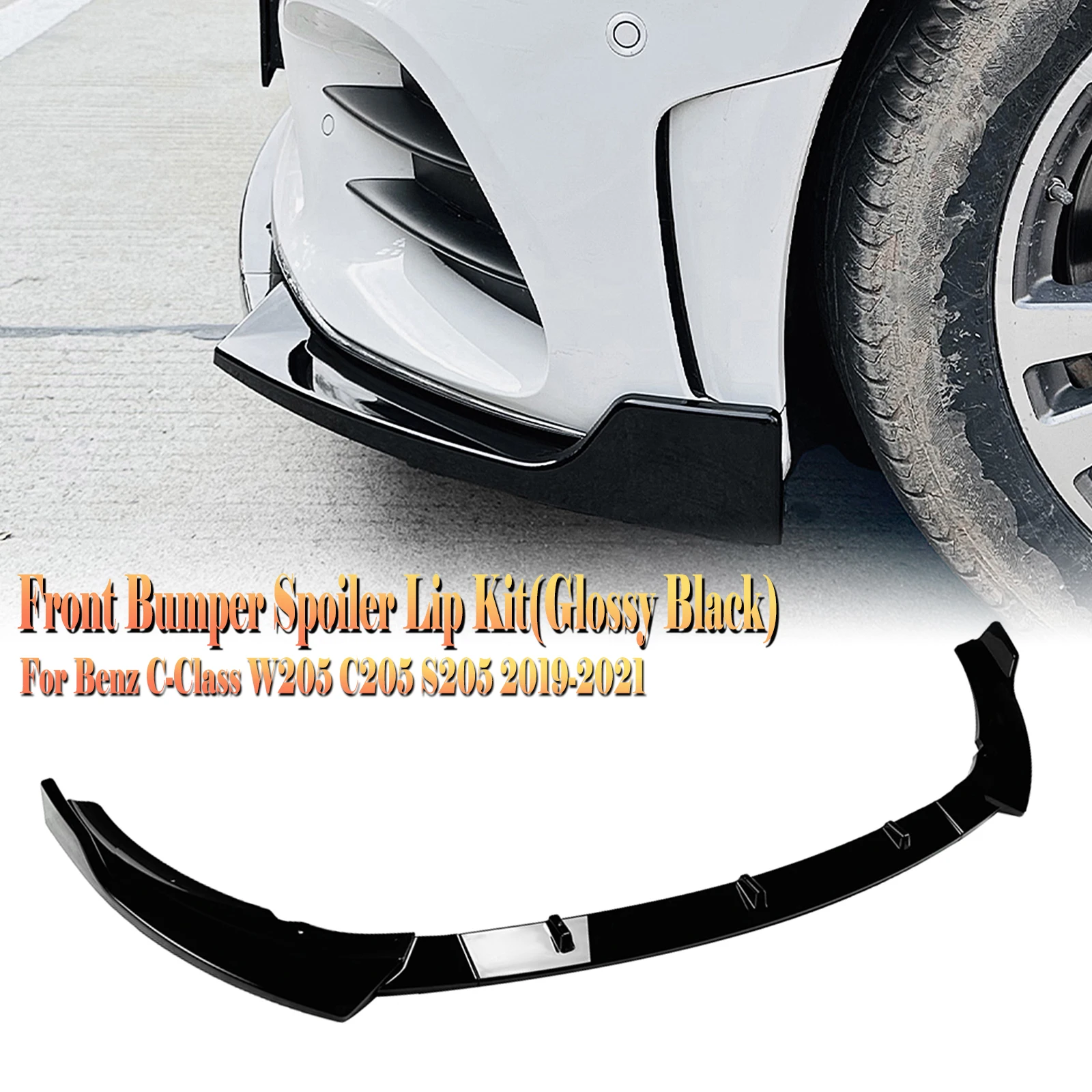 

For Mercedes-Benz C Class W205 C205 S205 2019-2021 Sport AMG Line Carbon Fiber Look/Gloss Black Front Bumper Spoiler Cover Lip