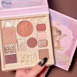 1PC Hotsale Angel Relief Eye Shadow Cheerflor Amusement  Embossed Blush Highlight Integrated Eye Shadow Pallete Milk Tea Color