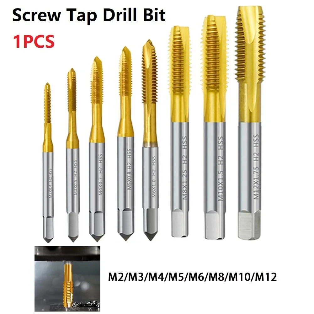 7 Sizes 1pc HSS Titanium Coated Screw Tap Metric Straight Flute Thread Tap Drill Bit M2 4 M5 M6 M8 M10 12 Hand Tools