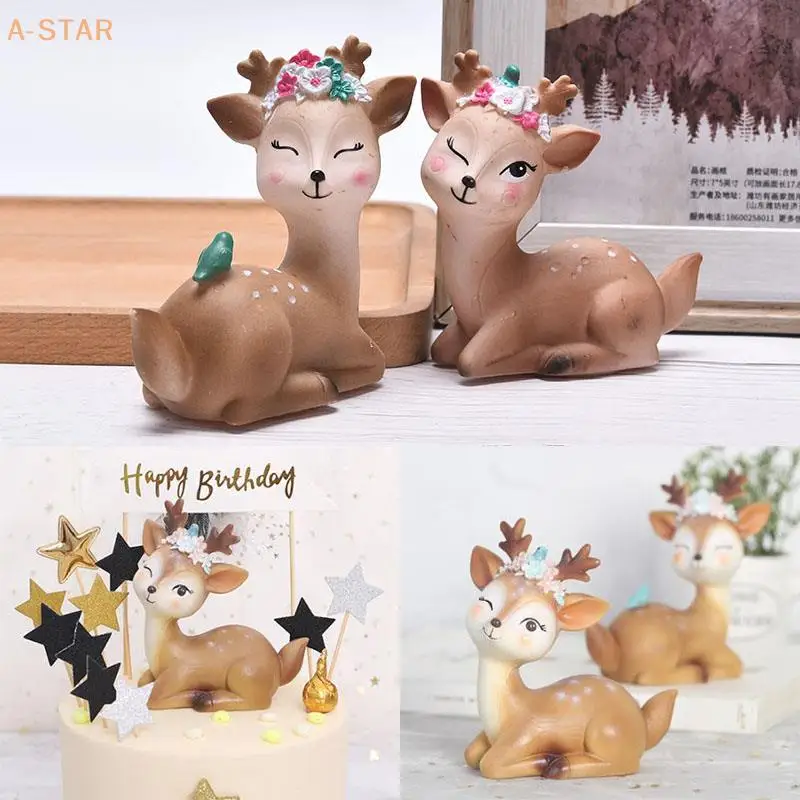 1PC PVC Multicolor Cute Sika Deer DIY Home Decoration Wedding Party Baking Cake Decoration Decoration