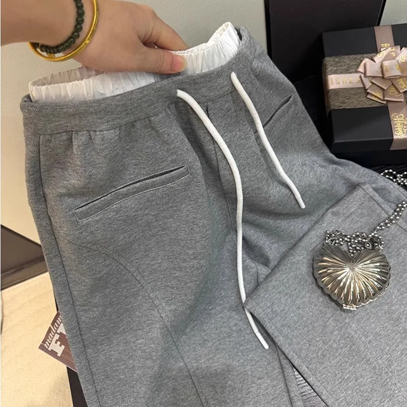 

Design Sense Contrasting Color Splicing Sports Straight Casual Pants For Women 2024 Autumn High Waist Loose Fit Slimming Wide