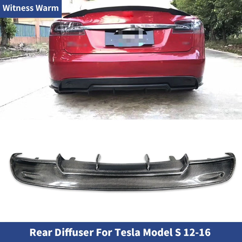 Carbon Firber Rear Bumper Exhaust Diffuser Lip Spoiler for Tesla Model s Sedan 2014-2016 Car Sticker Spoiler with Car Wrap Angle