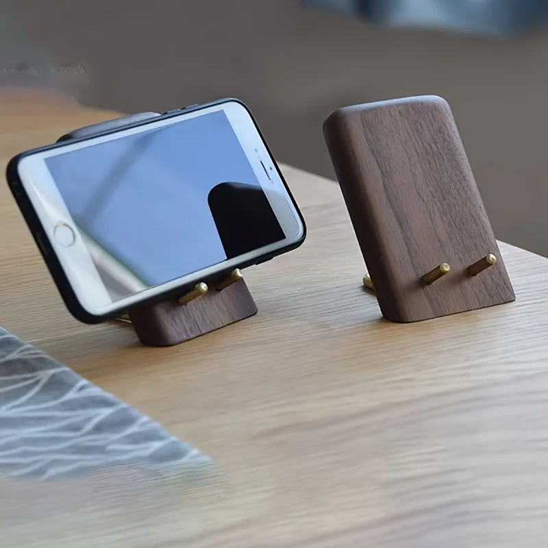 Black Walnut Wooden Desktop Phone Stand Practical Office Tabletop Support Organizer