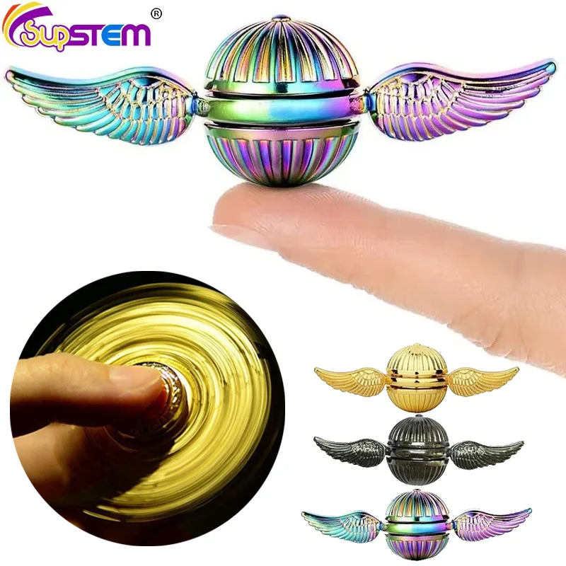 Spinner antiestrés para la yema del dedo, juguete giratorio de mano, alas de Ángel, giroscopio dorado, rotación de dedos, juguetes de Metal para niños y adultos