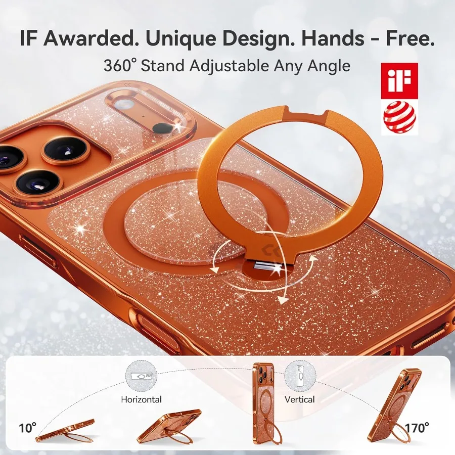 حافظة مغناطيسية لؤلؤية سباركل 360 سبين لهاتف آيفون 17 برو ماكس للنساء مع توافق MagSafe بطول 17 قدم مع حماية من السقوط #3