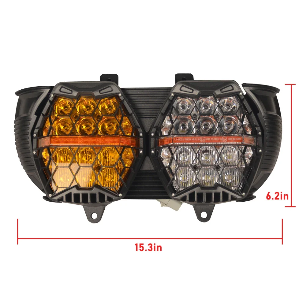 Motorcycle Yellow-Clear LED Performance Headlight High Low Beam Amber DRL for Harley Touring Road Glide FLTR 2015-2023