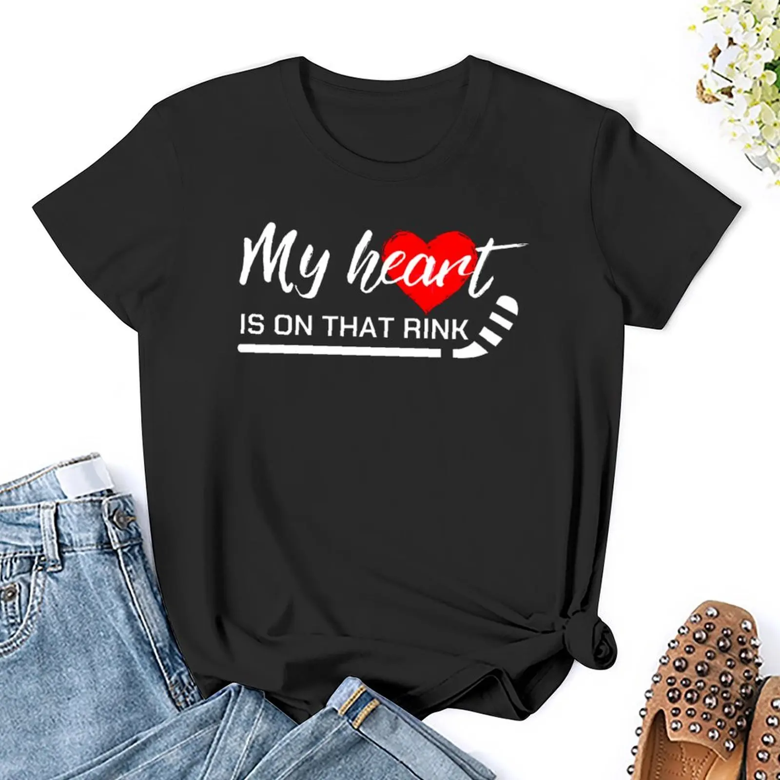 Camiseta de My Heart Is On That Rink Hockey Mom Essent, Top deportivo Harajuku, camiseta creativa, ocio divertido, novedad