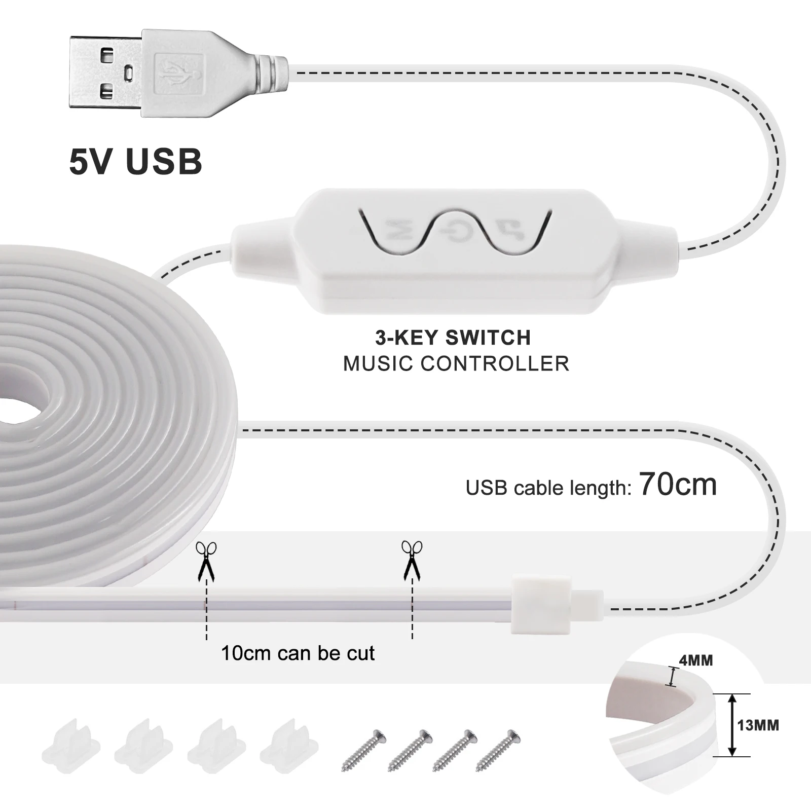 RGB ضوء النيون DC5V USB مقاوم للماء شريط مرن الشريط ضوء النيون تسجيل مع وحدة تحكم USB استخدام للمنزل غرفة ديكور 1 متر 2 متر 3 متر 5 متر #3