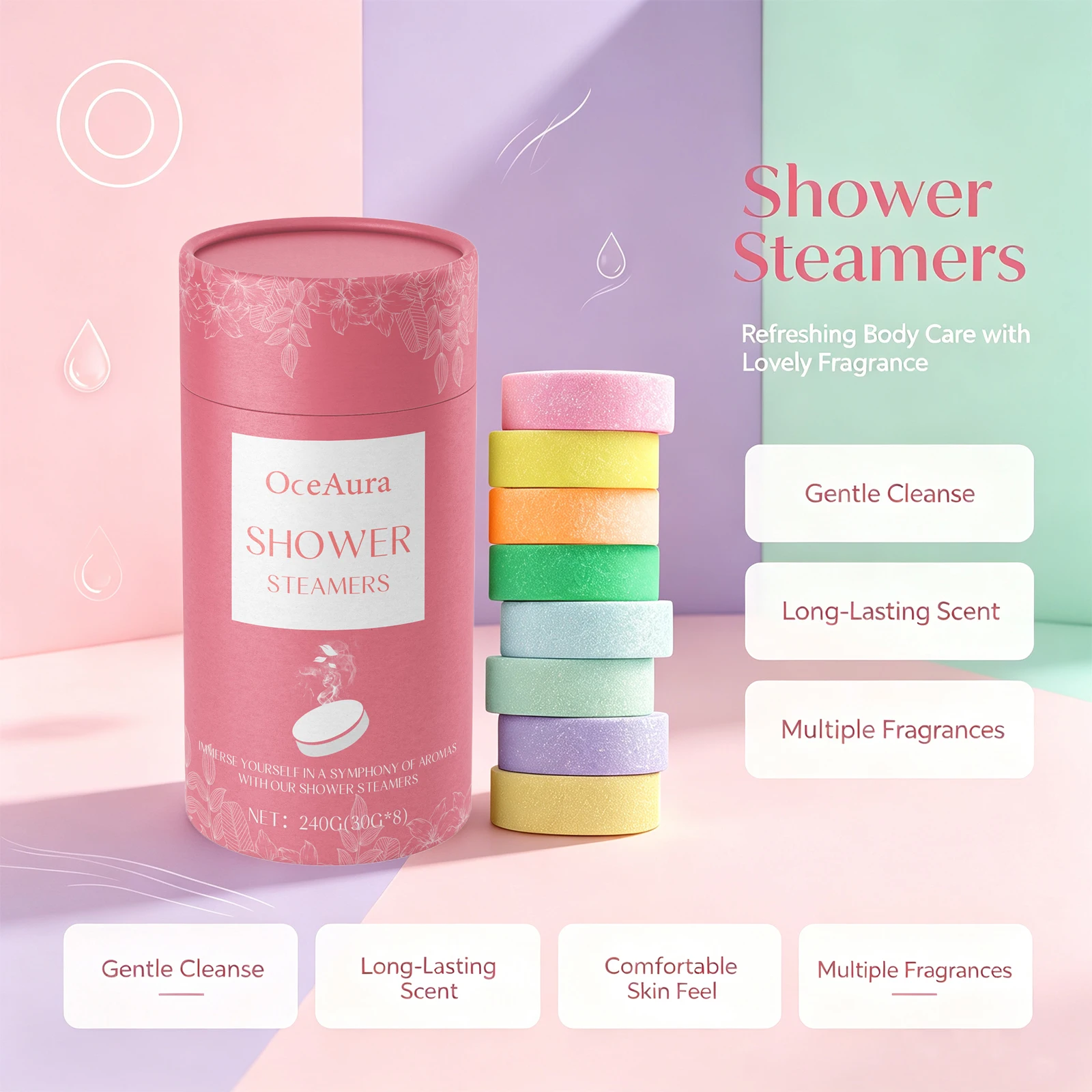 Aromatherapy Shower Tablets Relaxing Mind Body Stress Relief Long Lasting Fragrance Shower Steamers Home Bath Gift Set 8PCS