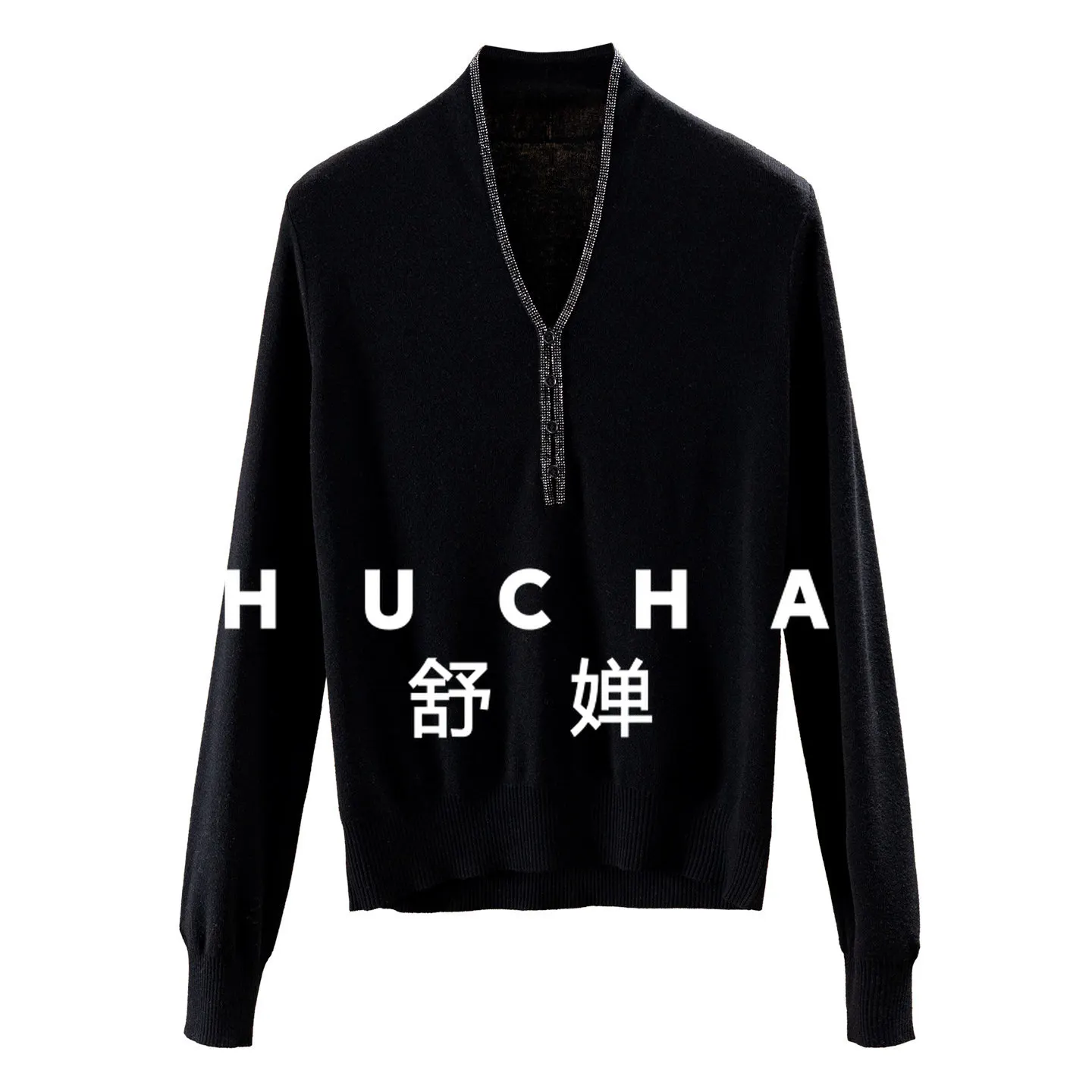 

Elegant Swan Neck with Wool Hot Diamond V-neck Bottoming Knitted Sweater Women's 04G2 Long Sleeve Top