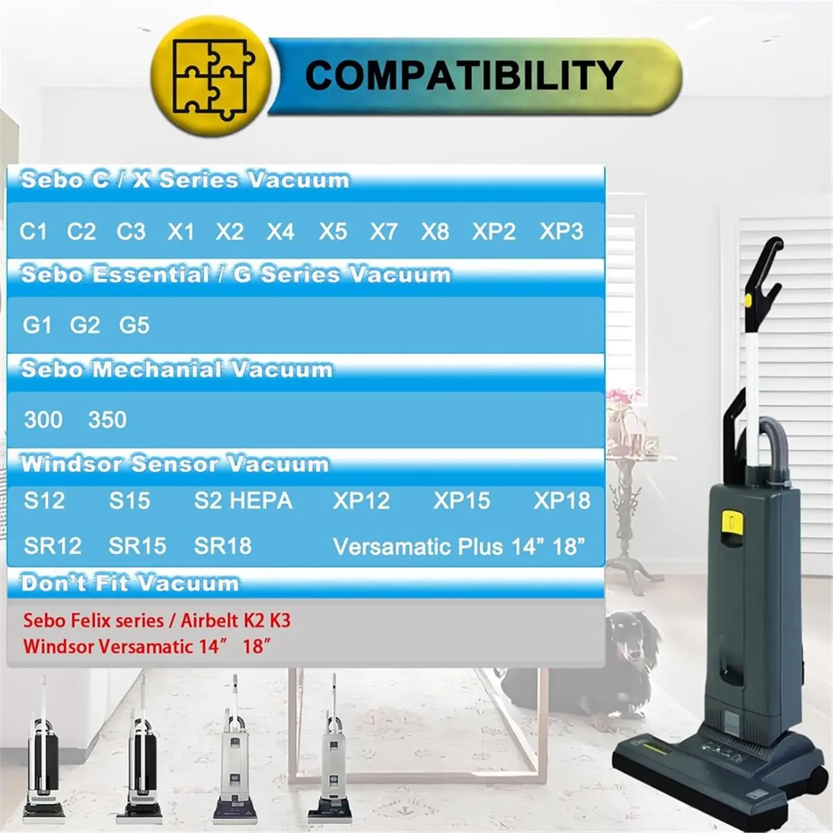 【High Quality】15 PCS 5093AM Vacuum Filter Bags for AeraPure C/G/X Series 300/350 Mechanical, 370 Comfort Upright Vacuum Cleaner