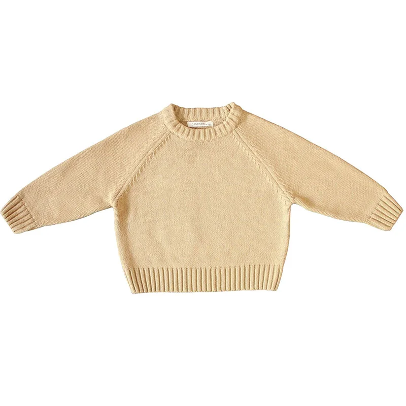 Baby Crewneck Cotton Soft Wool Sweater, Roupas infantis, Meninos, Meninas, Sólido, Casual, Básico, Outono, Inverno, Tops com capuz, Crewneck, 1-7 anos