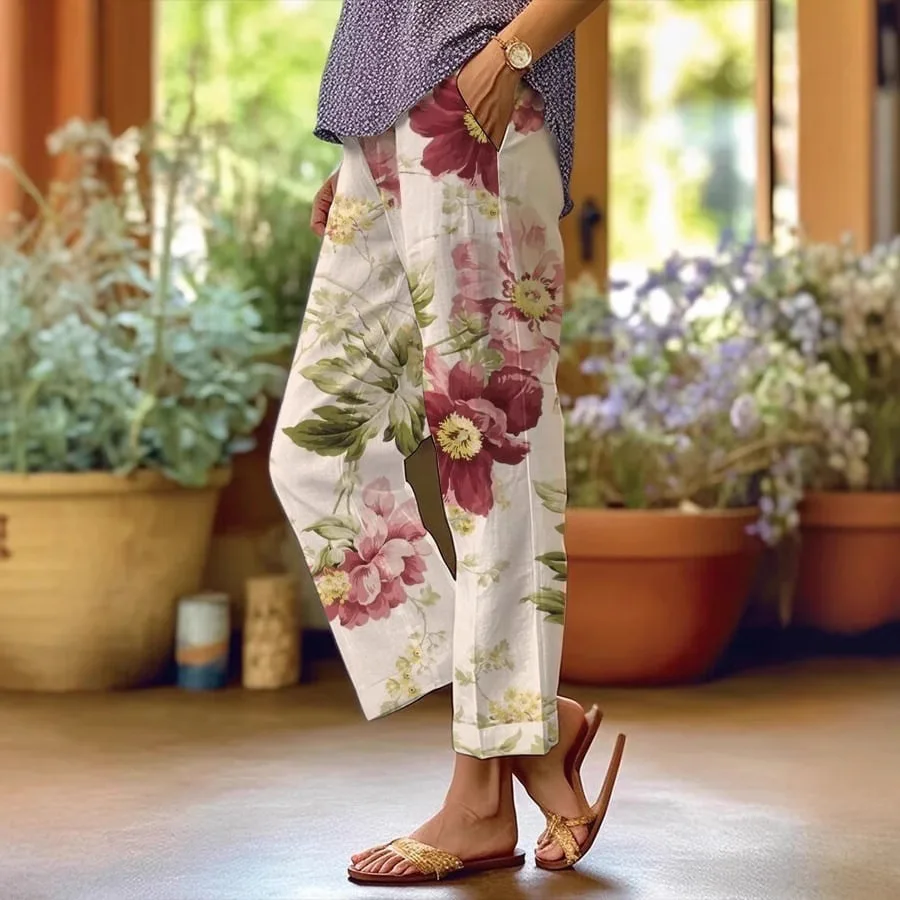 Abbigliamento donna Pantaloni lunghi a gamba larga per donna, vestiti Y2k Vita facile Tasca lunga Stampa Pantaloni da spiaggia alti Pantalones De Mujer