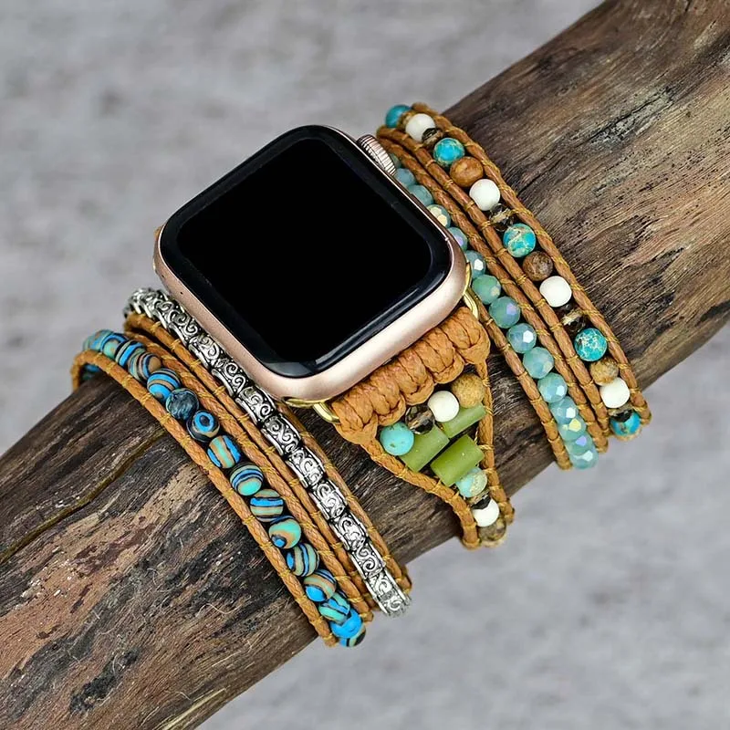 Bohemian-女性用ブレスレット,Apple Watch用,ウルトラ49mm,8 7,45mm,44mm,42mm,38mm,ナチュラルジュエリー,iwatch 41 40mm