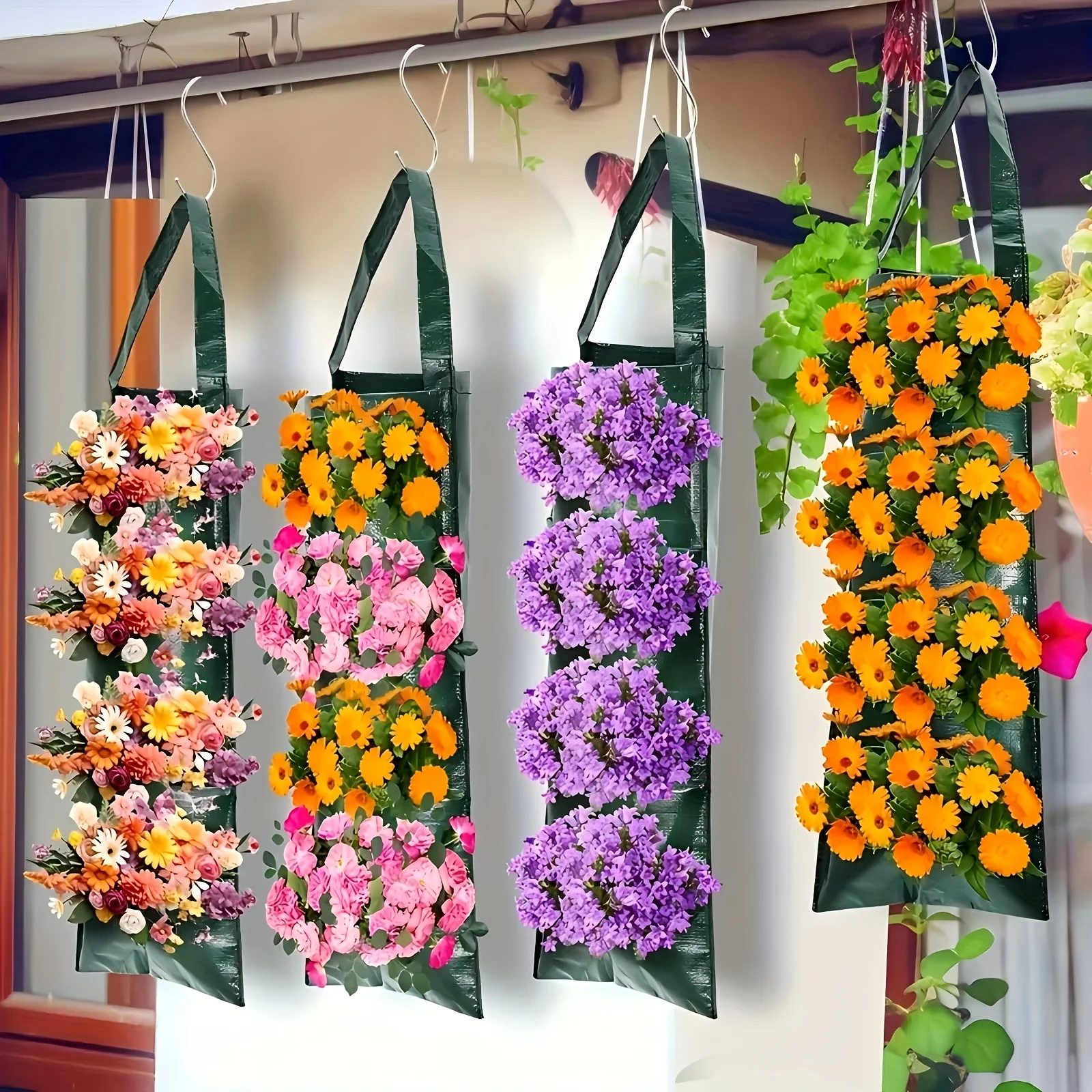 3pcs Hanging Plant Bags with 8 Holes for Strawberries, Multi-Pocket Perforated Grow Bags for Home Fruit Cultivation & Garden Use
