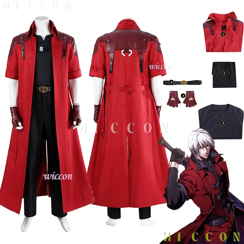 دانتي أزياء تنكرية شعر مستعار أحمر خندق DMC الشيطان هنتر قد يبكي سترة الهالوين زي الهالوين كرنفال أنيمي لعبة Ro الملابس