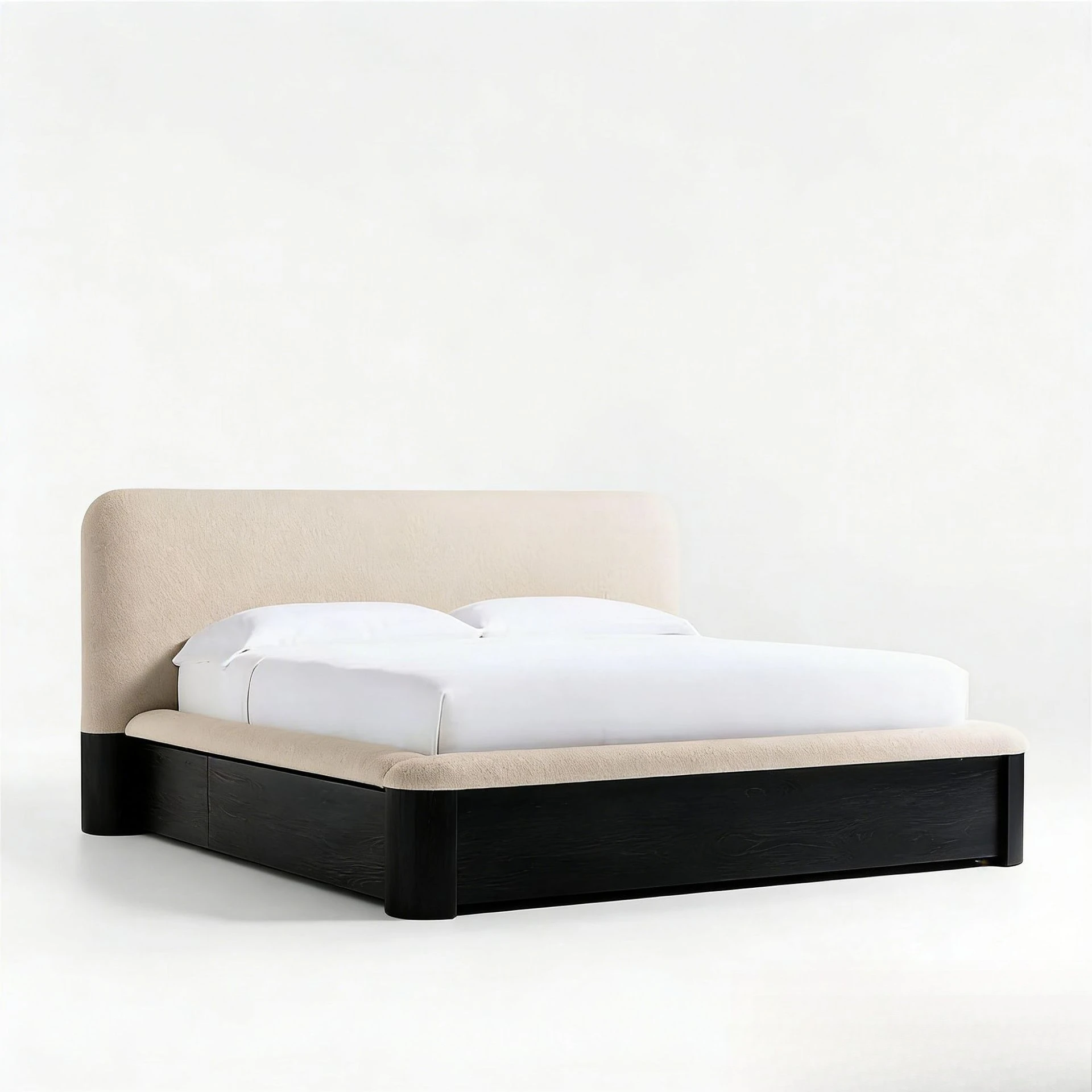 Soft-wrapped platform bed, minimalist texture, solid wood sturdy, double bed for villas, residences, hotels, and homestays