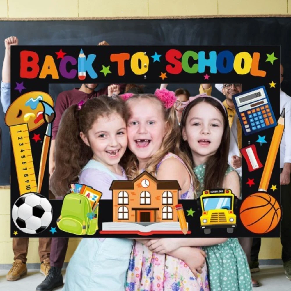 

School Season Back To School Photo Props Colorful Backpack Pen Car Party Paper Frame Cartoon DIY Welcome To School Signs