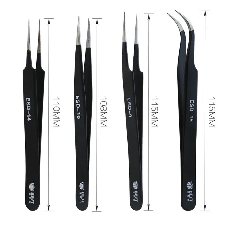 Pinset ESD9-16 terbaik profesional 302 baja tahan karat antistatis presisi tinggi alat Forceps bulu mata lurus melengkung