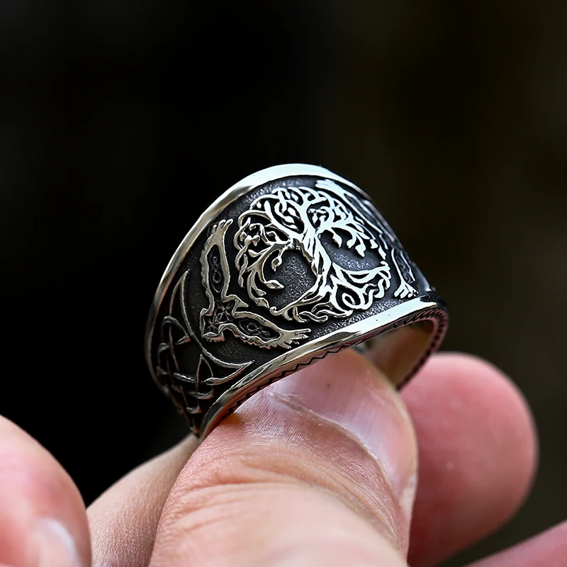 Beier New Style 316L Stainless Steel Tree of Life Signet Ring Classic Men Viking Amulet Rings Nordic Jewelry For Men Wholesale