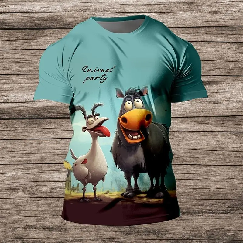 Camiseta divertida con estampado de animales en 3D para hombre, Tops informales de manga corta con cuello redondo, ropa holgada