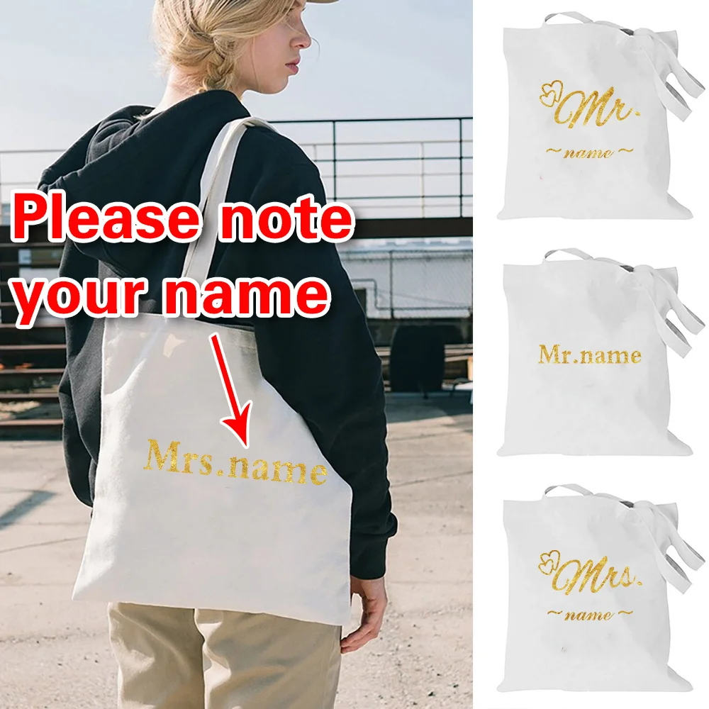 

Personalized Customized Name Canvas Bag Foldable Shopping Bags School Simple and Durable Storage Pack Work Commuting Pouch