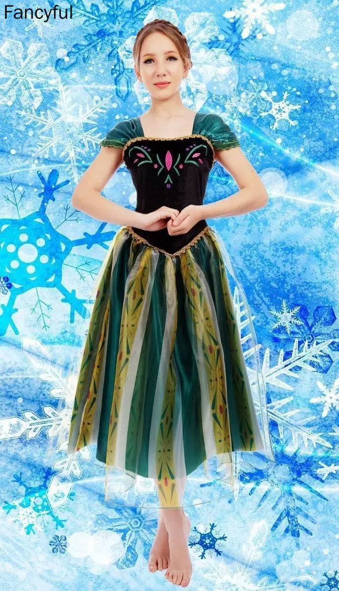 Anime Erwachsene Prinzessin Kleid Anna Cosplay Kleid Leistung Kleider Geburtstag Mode Lce Schnee Königin Partei Kostüm Vestidos