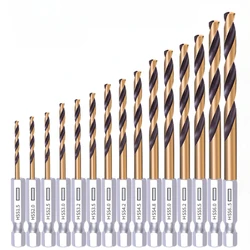 HSS High Speed Steel Titanium Coated Drill Bit 1/4 Hex Shank Drill Bit 1.5-6.5mm Hexagonal Handle Twist Drill Bit Woodking Tools