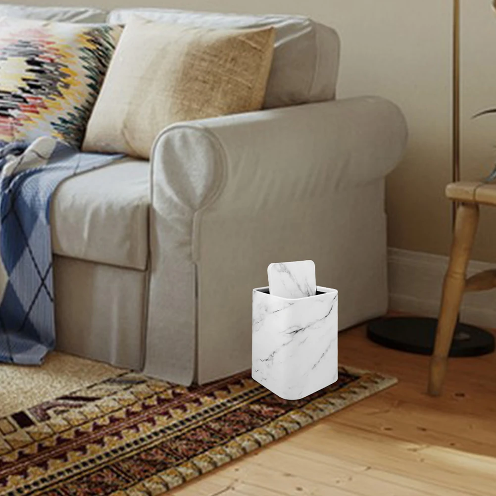 

Marbled Trash Can Compost Bin Garbage with Lid Kitchen Waste Basket Square Bathroom Bedroom Plastic