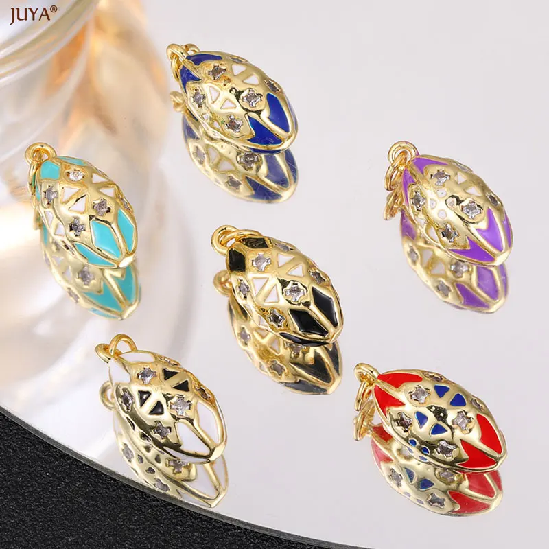 JUYA New 3D Water Drop Pendant Bohemia Type CZ Enamel Charm For DIY Women Necklaces Jewelry Making Accessories